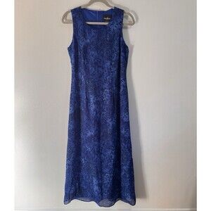 Vintage Y2K Positive Attitude Maxi Shirt Dress 10 Blue Floral Chiffon Whimsigoth